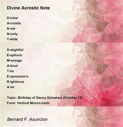 Divine Acrostic Note By Bernard F Asuncion Divine Acrostic Note Poem