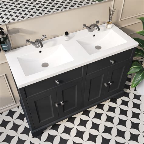 Double Basin Vanity Unit Traditional Charcoal Grey 1200mm Burford