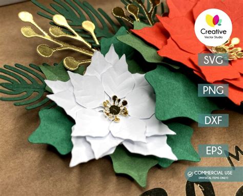 Paper Christmas Poinsettia SVG Cutting Template Creative Vector Studio