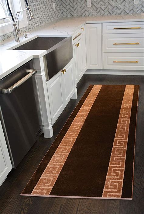 Custom Size Runner Rug Meander Brown Euro Collection Skid Etsy