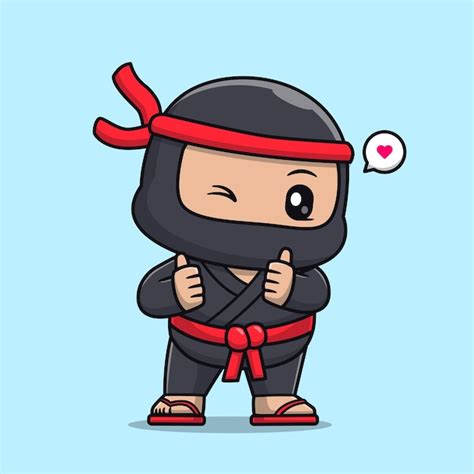 Lindo Ninja Con Pulgar Hacia Arriba Dibujos Animados Vector Icono