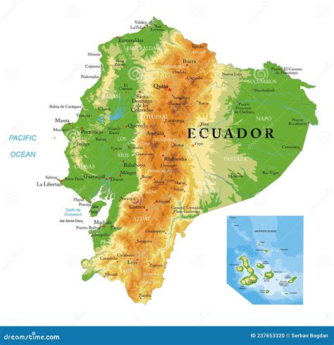 Ecuador Highly Detailed Physical Map Vector Illustration