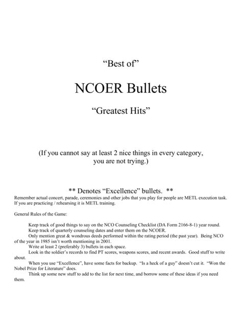 Ncoer Acft Bullets