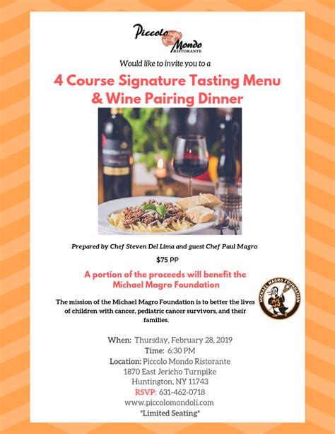 4 Course Signature Tasting Menu And Wine Pairing Dinner Michael Magro Foundation