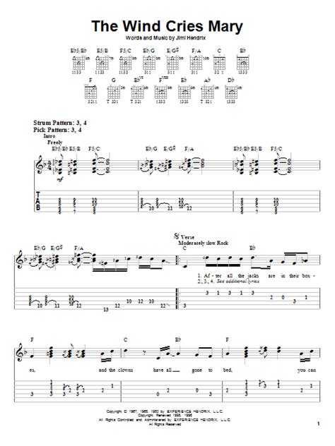 The Wind Cries Mary By Jimi Hendrix Easy Guitar Tab Guitar Instructor