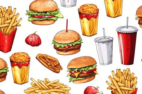 Un Dibujo De Hamburguesas Fritas Y Refrescos Vector Premium Generado