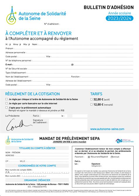 Bulletin Adh Sion Autonome De Solidarit De La Seine