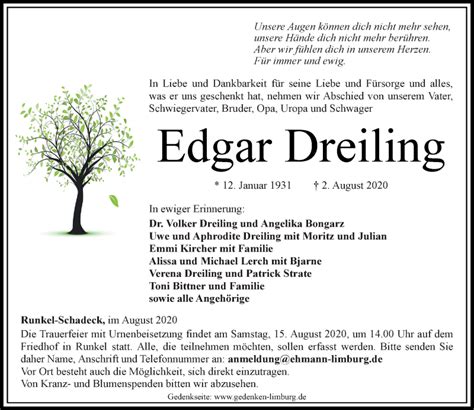 Traueranzeigen Von Edgar Dreiling Vrm Trauer De