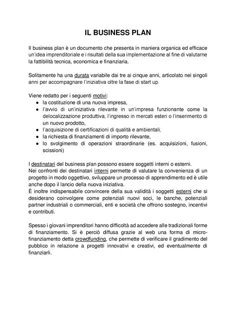 Il Business Plan Economia Aziendale Appunti Di Economia Aziendale Docsity