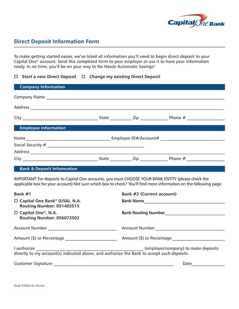 Free Capital One (360) Direct Deposit Authorization Form - PDF – eForms