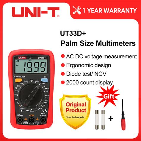 UNI T UT33D Mini Digital Multimeter 600V NCV Palm Size Manual Range AC