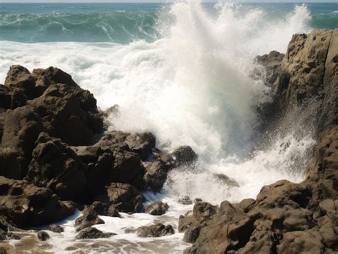 Premium Photo Rough Ocean Waves Crashing Against Rocks