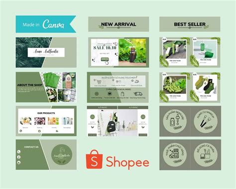 Bộ Template Shopee Mỹ Phẩm Xanh Canva Templates Bình Minh Canva