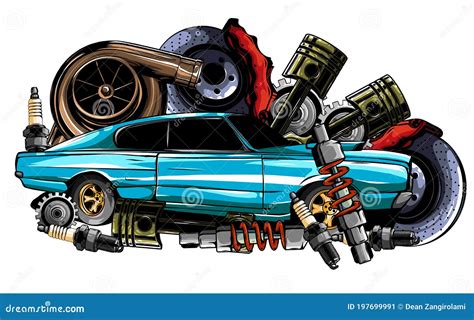 Car System Spare Parts Realistic Car Vector Illustration Stock