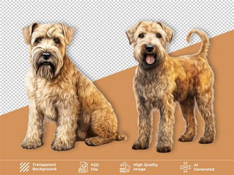 Soft coated wheaten terrier dog sitting and standing isolated on ...