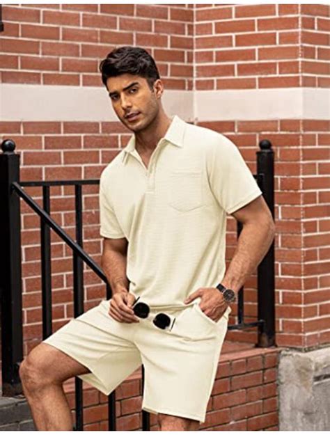 Buy Coofandy Mens Waffle Knit Polo Shirt And Shorts Set 2 Pieces