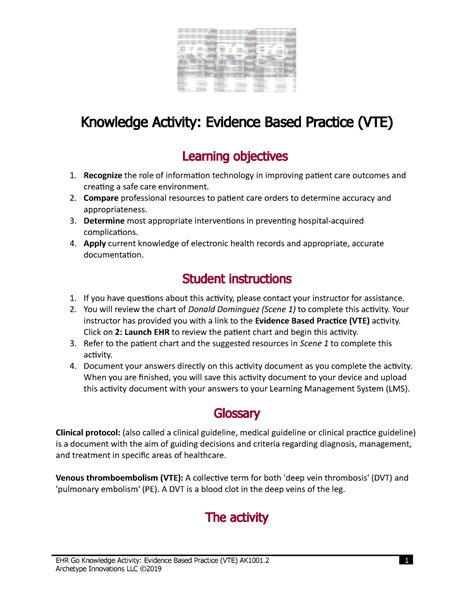 Him 112 Evidence Based Practice Knowledge Activity Evidence Based Practice Vte Learning