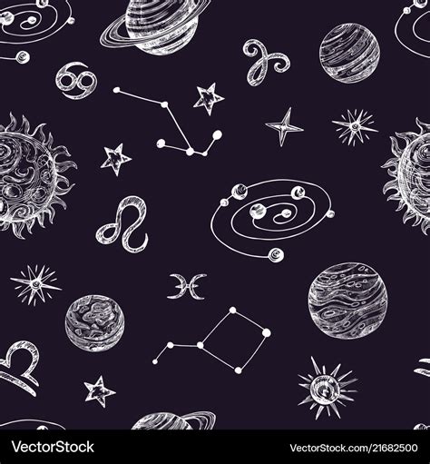 Hand Drawn Space With Stars Planets And Moon Vector Image