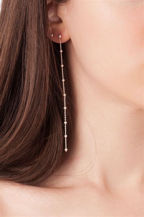 Sterling Silver Chain Earrings Extra Long Earrings Shoulder Etsy