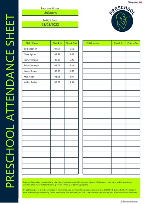 Free Printable Preschool Attendance Sheets - Printable Forms Free Online