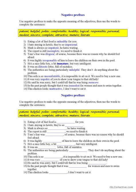 Negative Prefixes Word Formation English Esl Worksheets Pdf And Doc