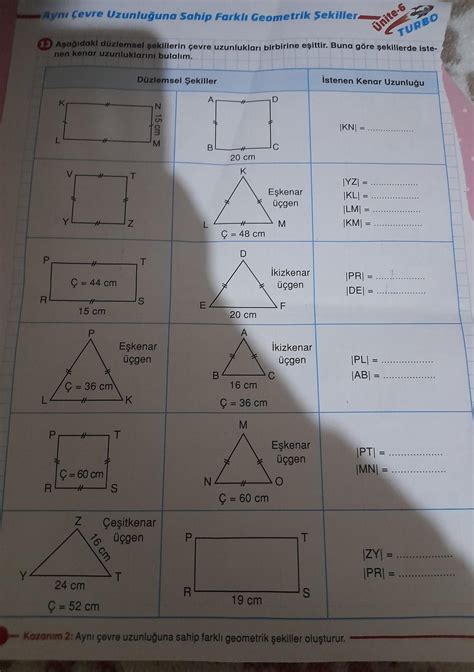 A A Daki D Zlemsel Ekillerin Evre Uzunluklar Birbirine E Ittir Buna