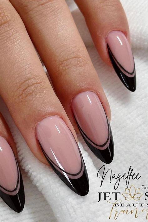 Black And Nude Nails Black French Nails Black Nail Tips Nail French