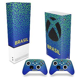 Kit Xbox Series X Capa Anti Poeira E Skin Brasil Pop Arte Skins