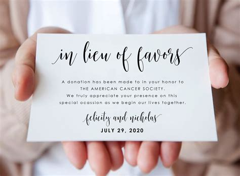 Chic in Lieu of Favors Card , Donation Card, Minimalist in Lieu of ...