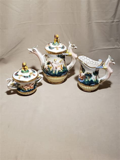 Capodimonte Cherub Dragon Demitasse Espresso Tea Set Signed Italy 565