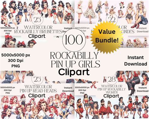 Rockabilly Pin up Clipart Graphics Bundle PNG Instant Download ...
