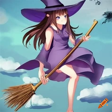 Anime Girl Flying On A Broomstick On Craiyon