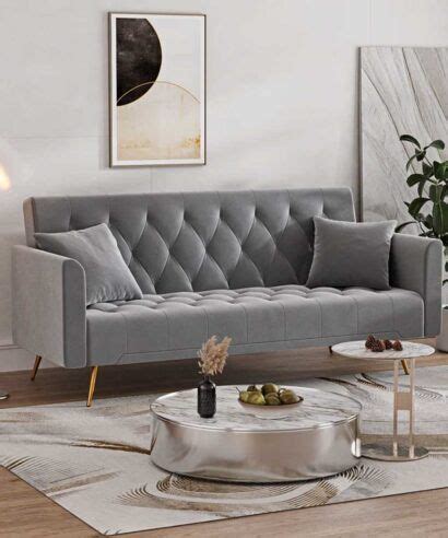 Diamond Tufted Velvet Upholstered Sofa Sanfurniture Ae