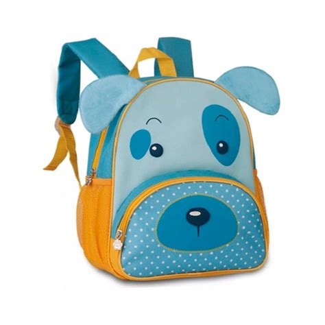 Mochila Infantil Cachorro Azul Bolsa Escolar Alças Creche Passeio