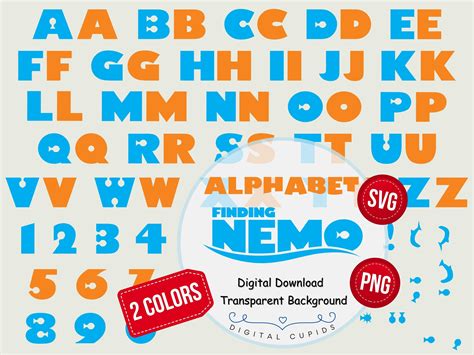 Finding Nemo Alphabet Font Svg Png Nemo Themed Letters Numbers Finding