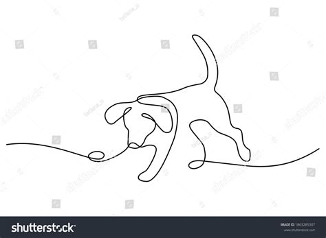 Playful Dog Continuous Line Art Drawing Stock Vector Royalty Free