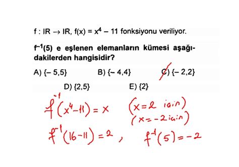 10 Sınıf Bir Fonksiyonun Tersi ni Bulma Çözümlü Sorular 10