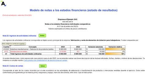 Modelo De Notas A Los Estados Financieros Estado De Resultados