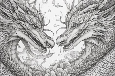 Un dibujo de dos dragones con las palabras dragón en el frente Foto