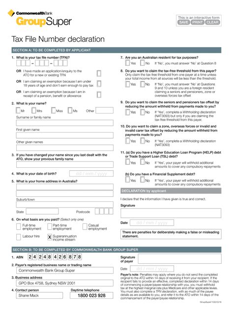 Fillable Online Tax File Number Declaration Au Fax