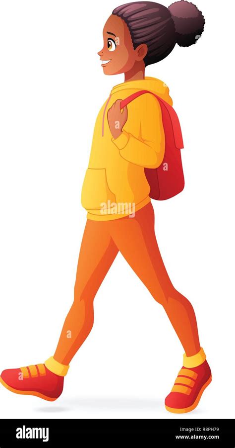 Young girl walking with backpack. Isolated vector illustration Stock ...