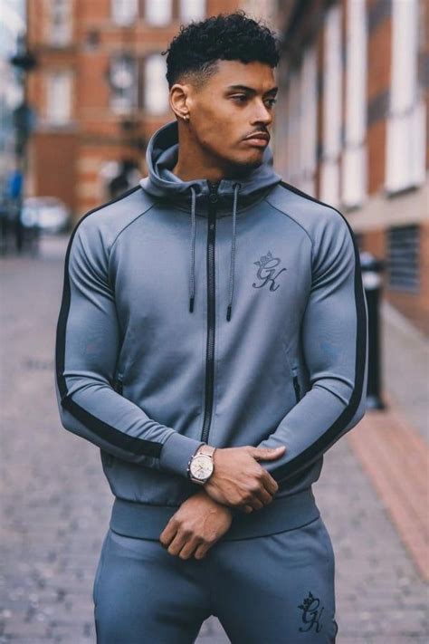 Tapered Poly Tracksuit Top Steel Black Tracksuit Track Suit Men