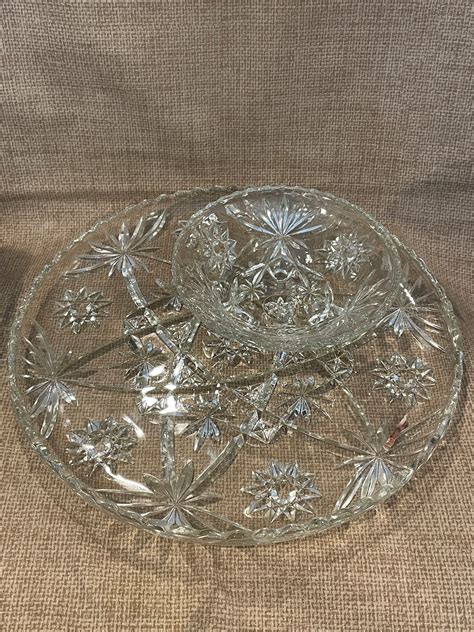 Vintage Anchor Hocking Cupped Torte Starburst Serving Plate And Footed