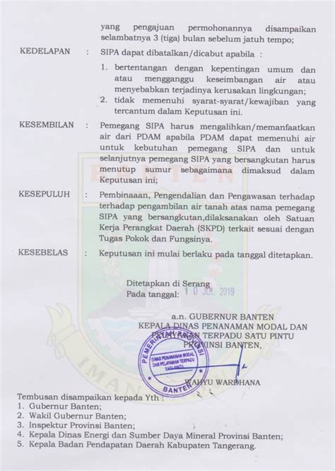 CONTOH SURAT IZIN PENGUSAHAAN AIR TANAH SIPA YANG DITERBITKAN OLEH