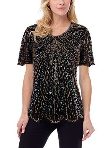 VIJIV Women S 1920s Vintage Beaded Tops Art Deco Scalloped Hem