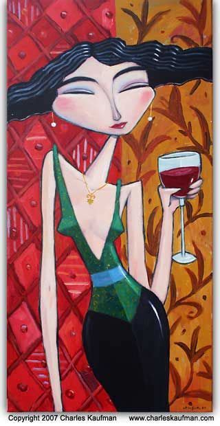 Woman Wine Glass Green N Black Dress Charles Kaufman Whimsical Art