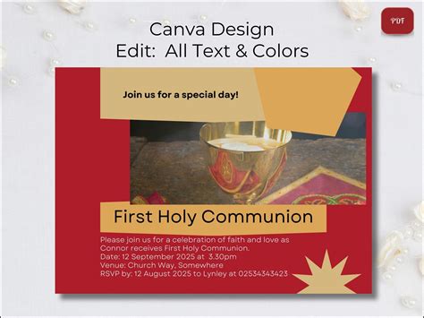 First Holy Communion Invitation 7x5 For Boy Or Girl Template Editable