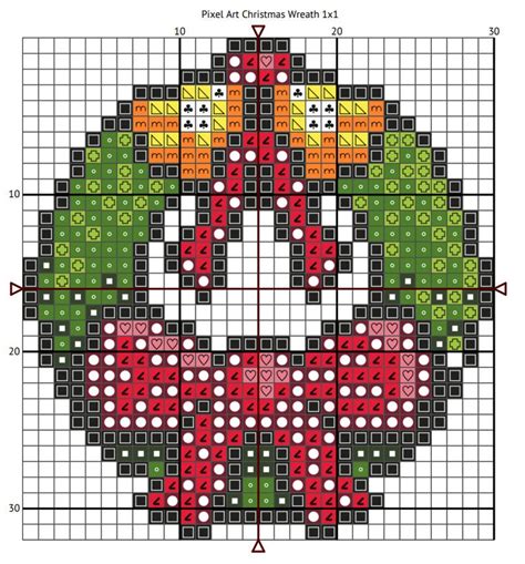 Cross Stitch Christmas Wreath Easy Pixel Art Christmas Pattern In Three