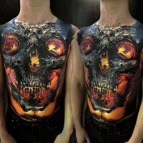 Glowing Skull Full Torso Tattoo By Dmitriy Gorbunov An Artist Based In