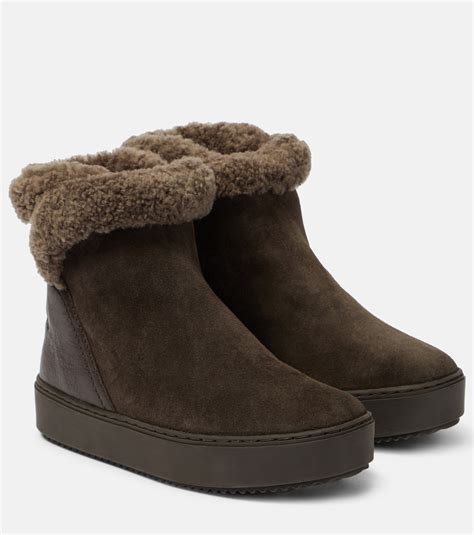 Juliet Shearling Lined Suede Ankle Boots In Grey See By Chloe Mytheresa